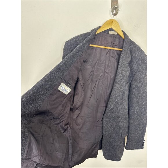 Harris Tweed Mens 44 Wool Black Blue Blazer Wool Sports Coat Scotland - Picture 7 of 9